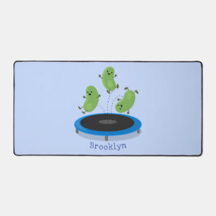Cute funny green beans on trampoline cartoon desk mat