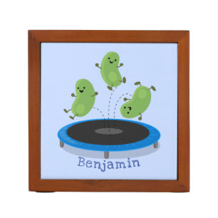 Cute funny green beans on trampoline cartoon desk organizer