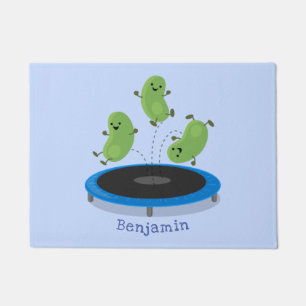 Cute funny green beans on trampoline cartoon doormat