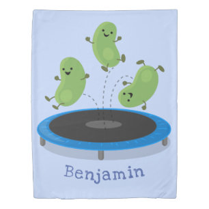 Cute funny green beans on trampoline cartoon duvet cover