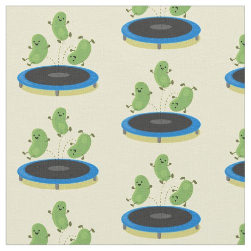 Cute funny green beans on trampoline cartoon fabric