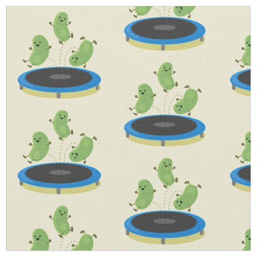 Cute funny green beans on trampoline cartoon fabric