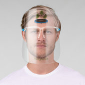 Cute funny green beans on trampoline cartoon face shield (Insitu)