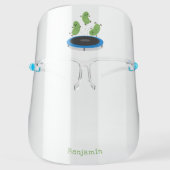 Cute funny green beans on trampoline cartoon face shield (Front)
