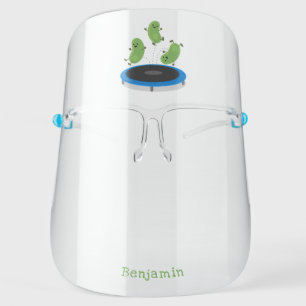 Cute funny green beans on trampoline cartoon face shield