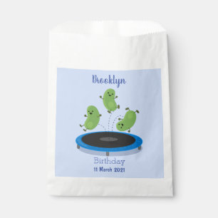 Cute funny green beans on trampoline cartoon favor bag