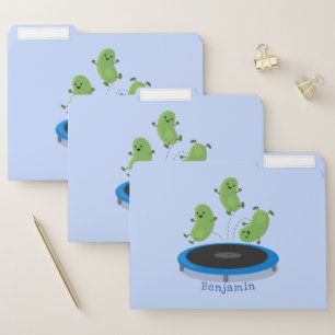 Cute funny green beans on trampoline cartoon file folder