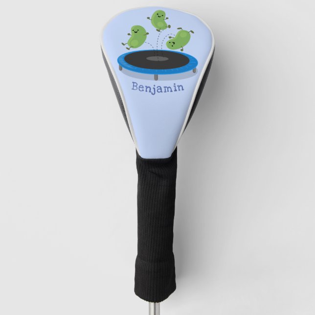 Cute funny green beans on trampoline cartoon golf head cover (Front)