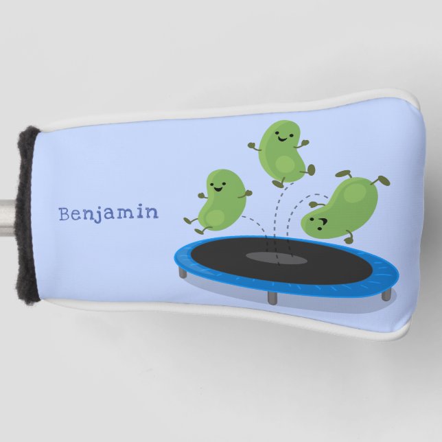 Cute funny green beans on trampoline cartoon golf head cover (Front)