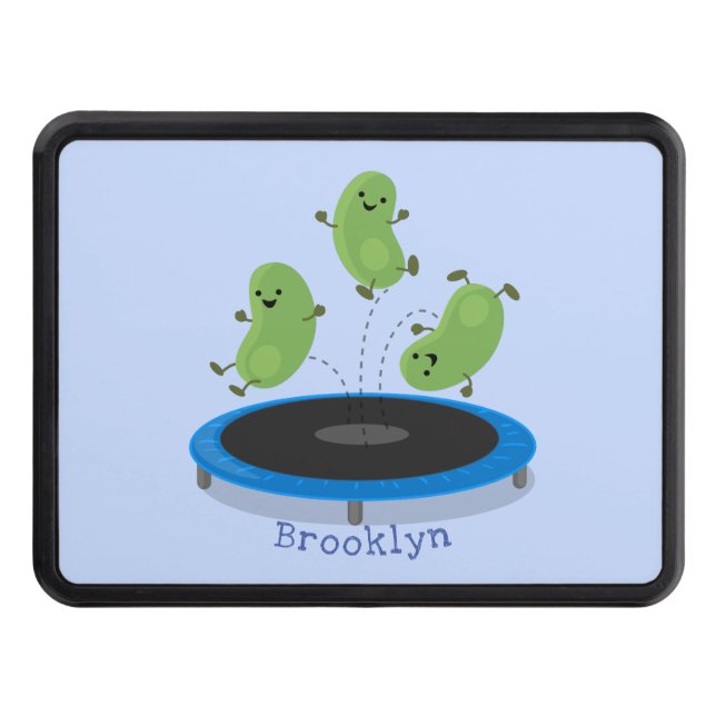Cute funny green beans on trampoline cartoon hitch cover (Front)