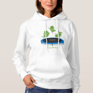Cute funny green beans on trampoline cartoon hoodie