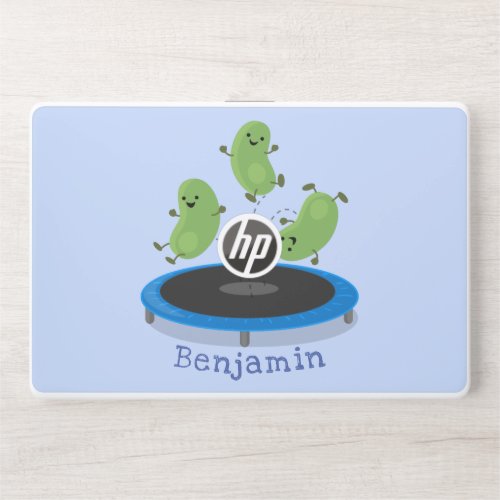 Cute funny green beans on trampoline cartoon HP laptop skin