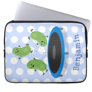 Cute funny green beans on trampoline cartoon laptop sleeve