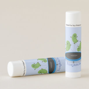 Cute funny green beans on trampoline cartoon lip balm