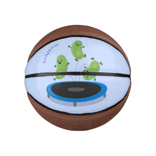 Cute funny green beans on trampoline cartoon mini basketball
