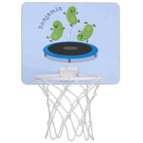 Cute funny green beans on trampoline cartoon mini basketball hoop