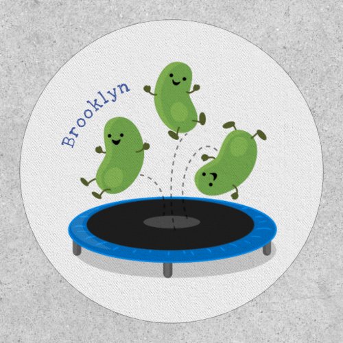 Cute funny green beans on trampoline cartoon patch