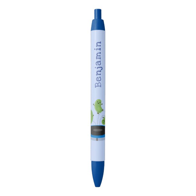 Cute funny green beans on trampoline cartoon pen (Front Vertical)