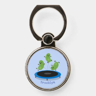Cute funny green beans on trampoline cartoon phone ring stand