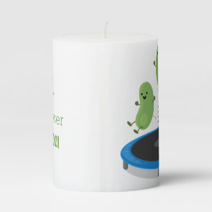 Cute funny green beans on trampoline cartoon pillar candle