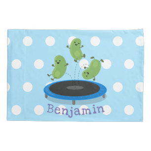 Cute funny green beans on trampoline cartoon pillow case