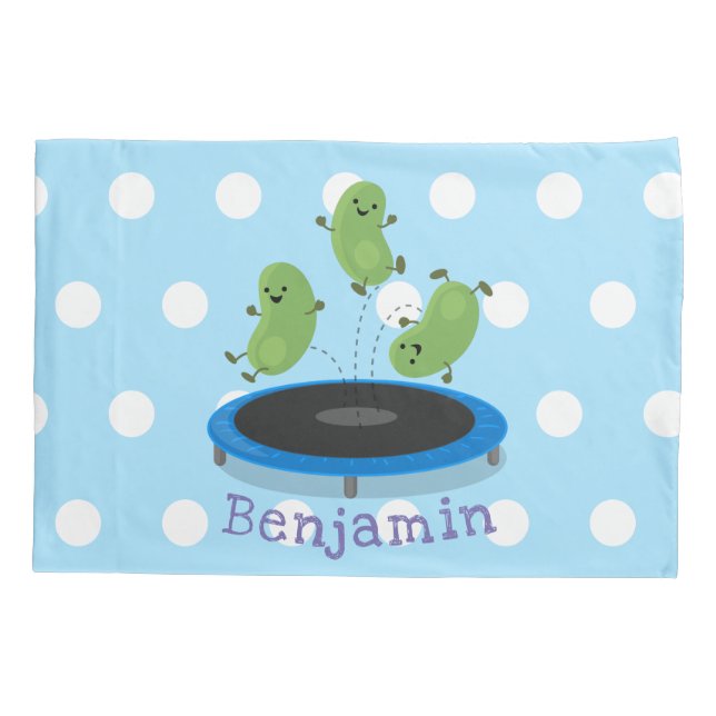 Cute funny green beans on trampoline cartoon pillow case (Back)