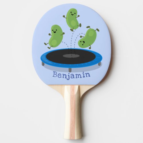 Cute funny green beans on trampoline cartoon ping pong paddle