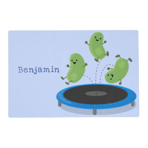 Cute funny green beans on trampoline cartoon placemat