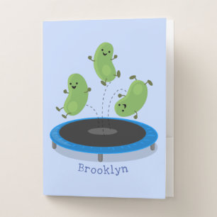 Cute funny green beans on trampoline cartoon pocket folder