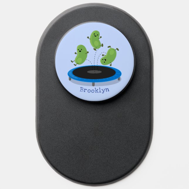 Cute funny green beans on trampoline cartoon PopSocket (Popsocket)