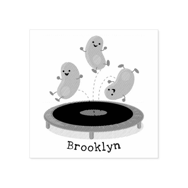 Cute funny green beans on trampoline cartoon rubber stamp (Imprint)
