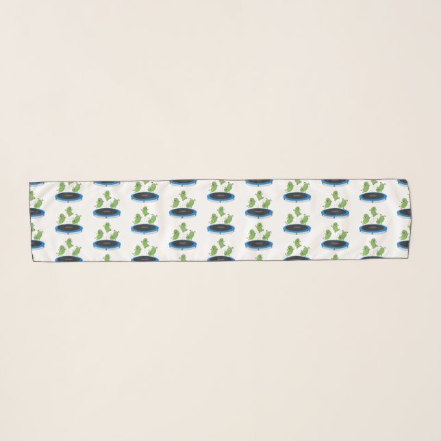 Cute funny green beans on trampoline cartoon scarf (Front (Horizontal))
