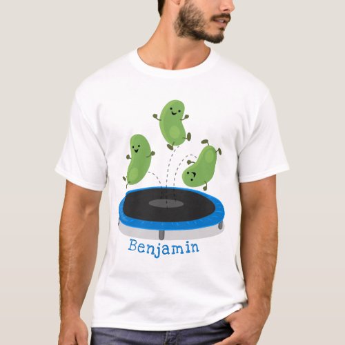 Cute funny green beans on trampoline cartoon T_Shirt