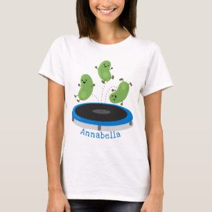 Cute funny green beans on trampoline cartoon T-Shirt