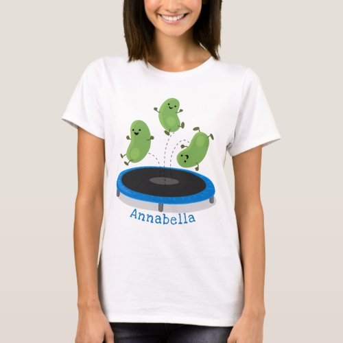 Cute funny green beans on trampoline cartoon T_Shirt