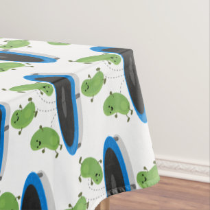 Cute funny green beans on trampoline cartoon tablecloth