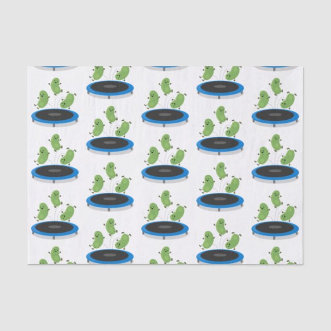 Cute funny green beans on trampoline cartoon tissue paper (Front)