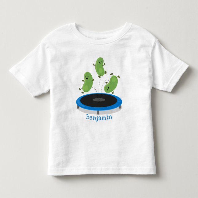 Cute funny green beans on trampoline cartoon toddler t-shirt (Front)