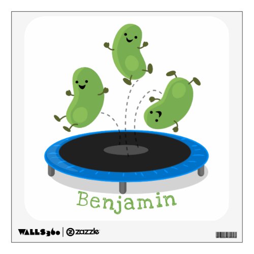 Cute funny green beans on trampoline cartoon wall decal