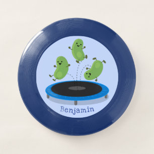 Cute funny green beans on trampoline cartoon Wham-O frisbee