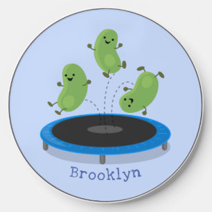 Cute funny green beans on trampoline cartoon wireless charger