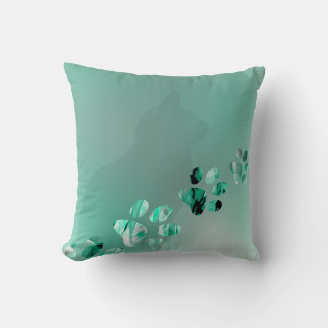 Cute Funny Green Cat Paw Throw Pillow (Front)