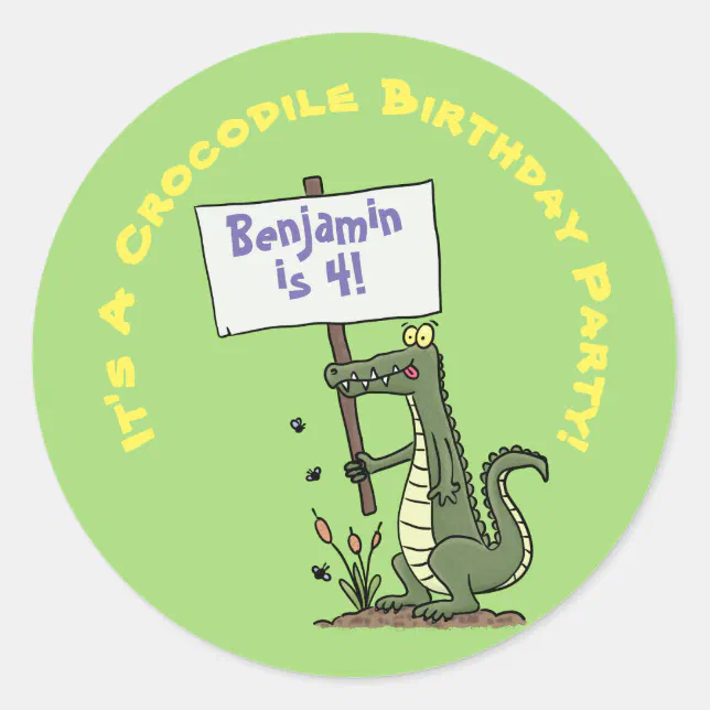 Cute, funny green crocodile humor cartoon classic round sticker | Zazzle