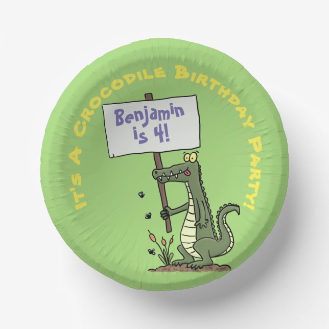 Cute, funny green crocodile humor cartoon paper bowls (Front)