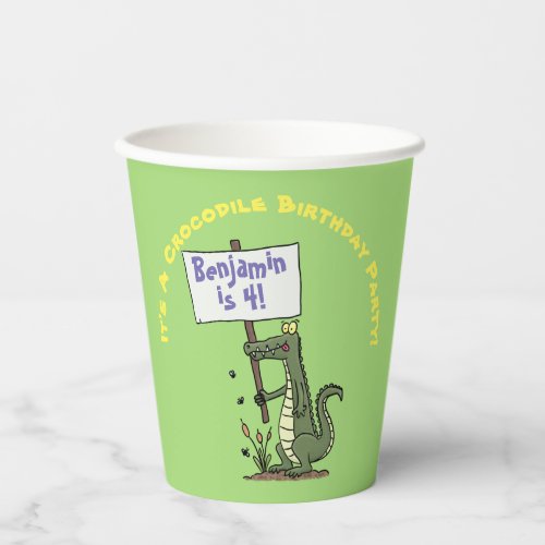 Cute funny green crocodile humor cartoon paper cups