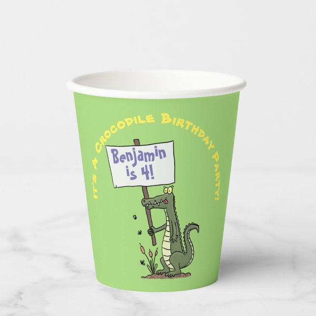 Cute, funny green crocodile humor cartoon paper cups (Front)