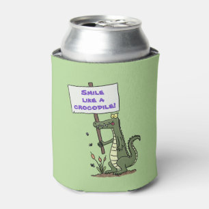 Cute, funny green crocodile smiling humor cartoon can cooler