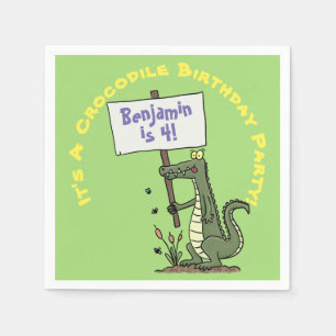 Cute, funny green crocodile smiling humor cartoon napkins