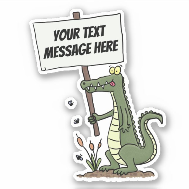 Cute, funny green crocodile smiling humor cartoon sticker (Front)
