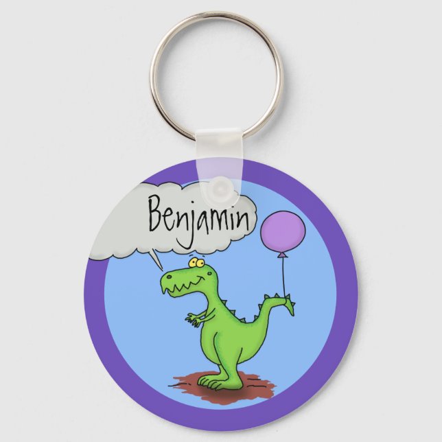 Cute, funny green dragon humor cartoon keychain (Front)